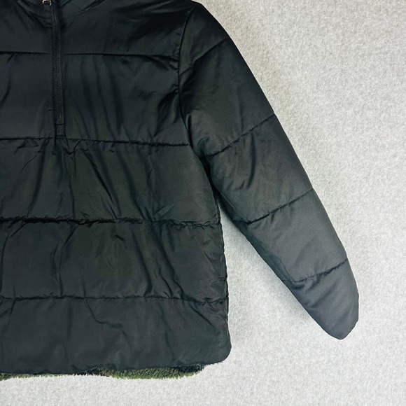 New GAP Boys Sz 12 Reversible Sherpa Quarter Zip Hoodie Jacket Camo Black NWT - Picture 8 of 11